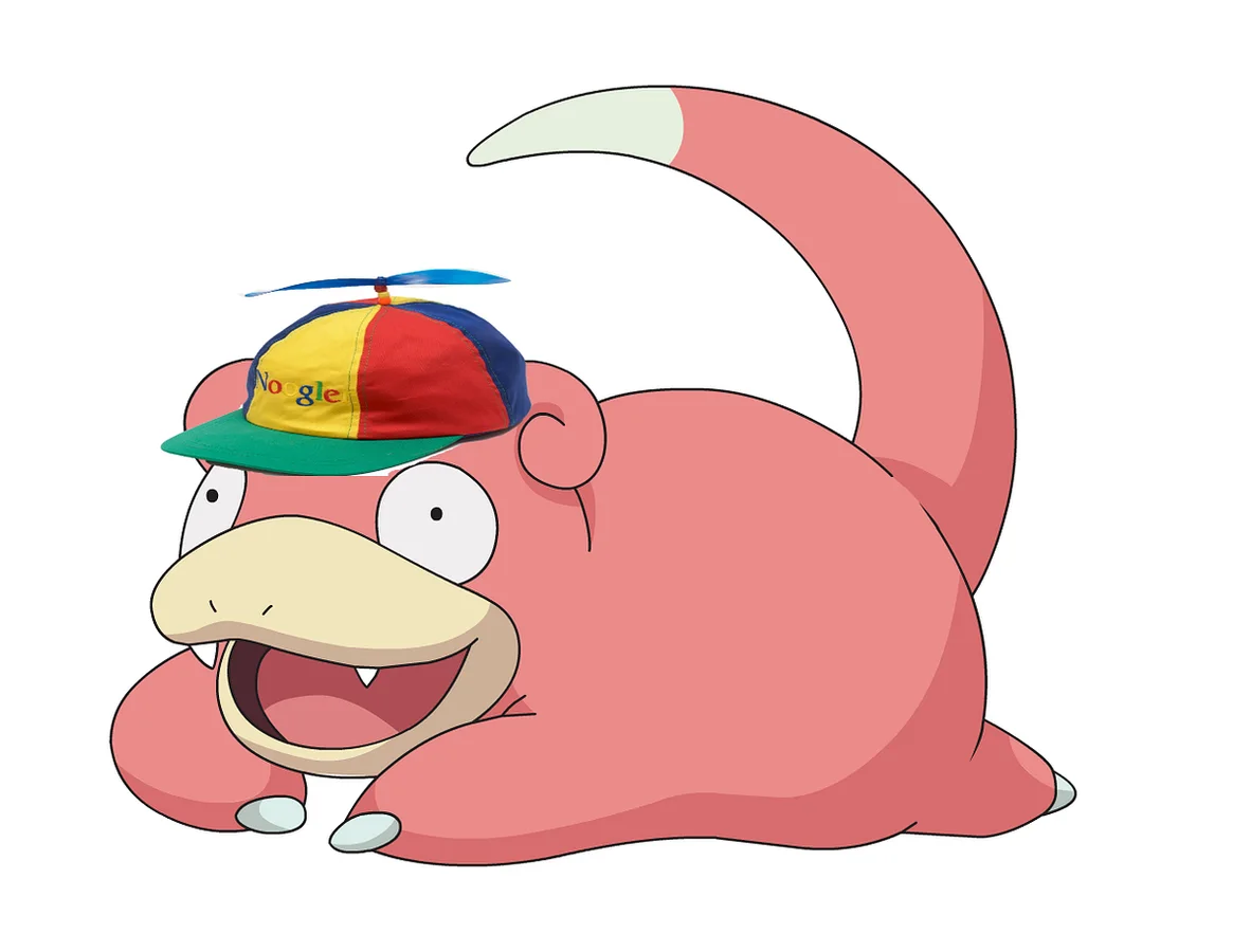A Slowpoke illustration wearing a Google cap