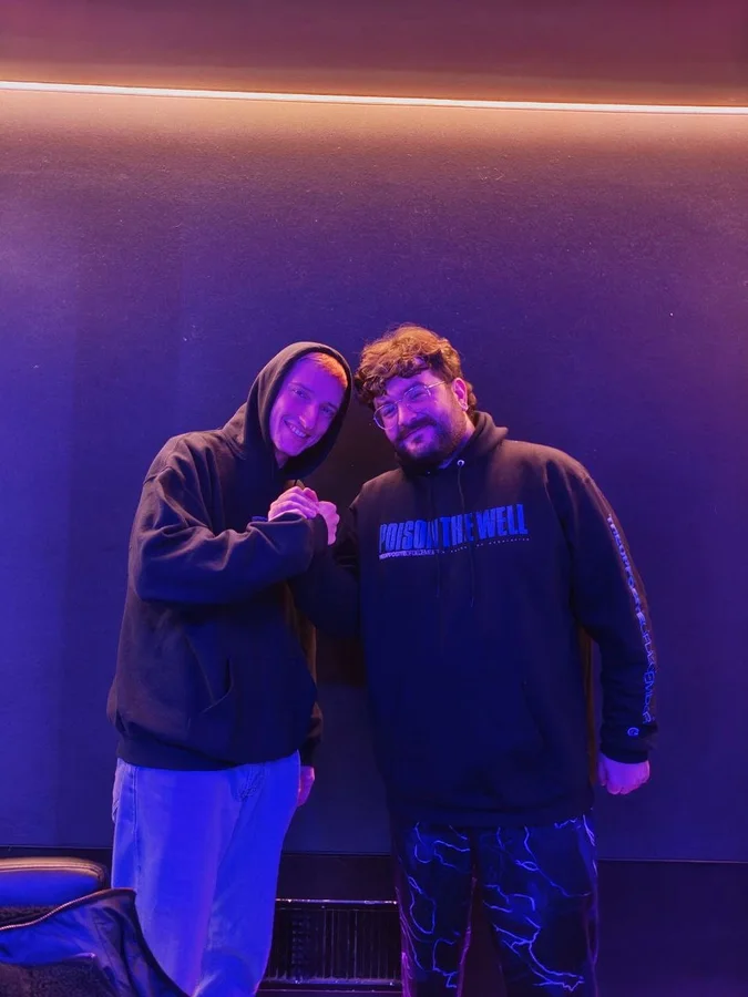 Matteo Bianchi and guitarist Lorenzo after a recording session